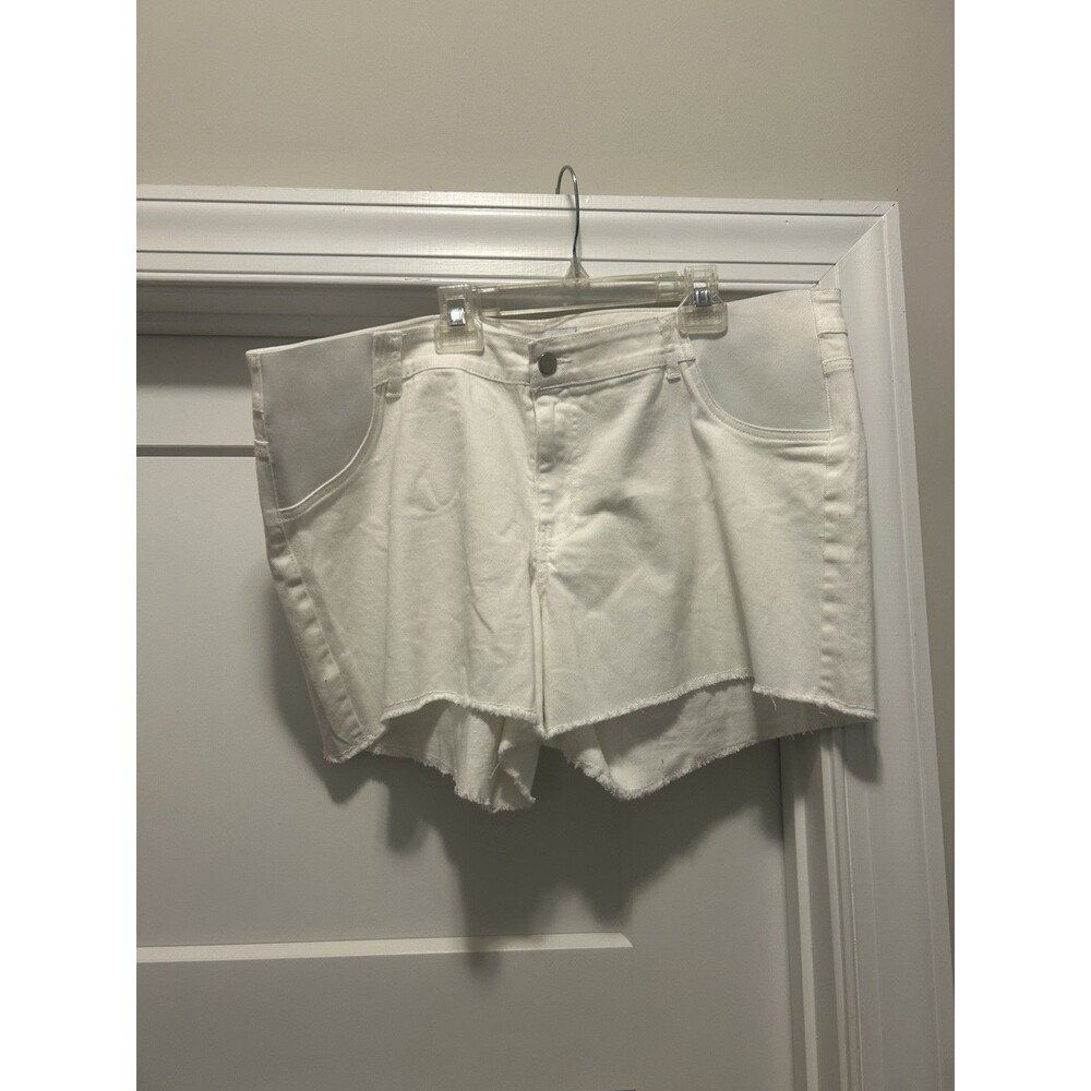 Motherhood Maternity White Denim Shorts Low Rise Under Belly Cut Off Size XXL